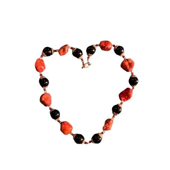 Vintage Onyx Silver Red Turquoise Necklace - Picture 11 of 13